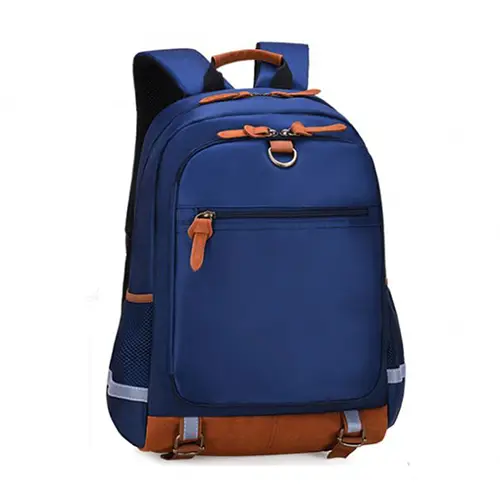 Durable Multi-Compartment Backpack with Reflective Safety Strips and Leather Accents